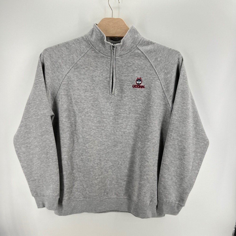 League 91 UConn Huskies XL Cotton Blend Heather Gray Quarter Zip Sporty Pullover